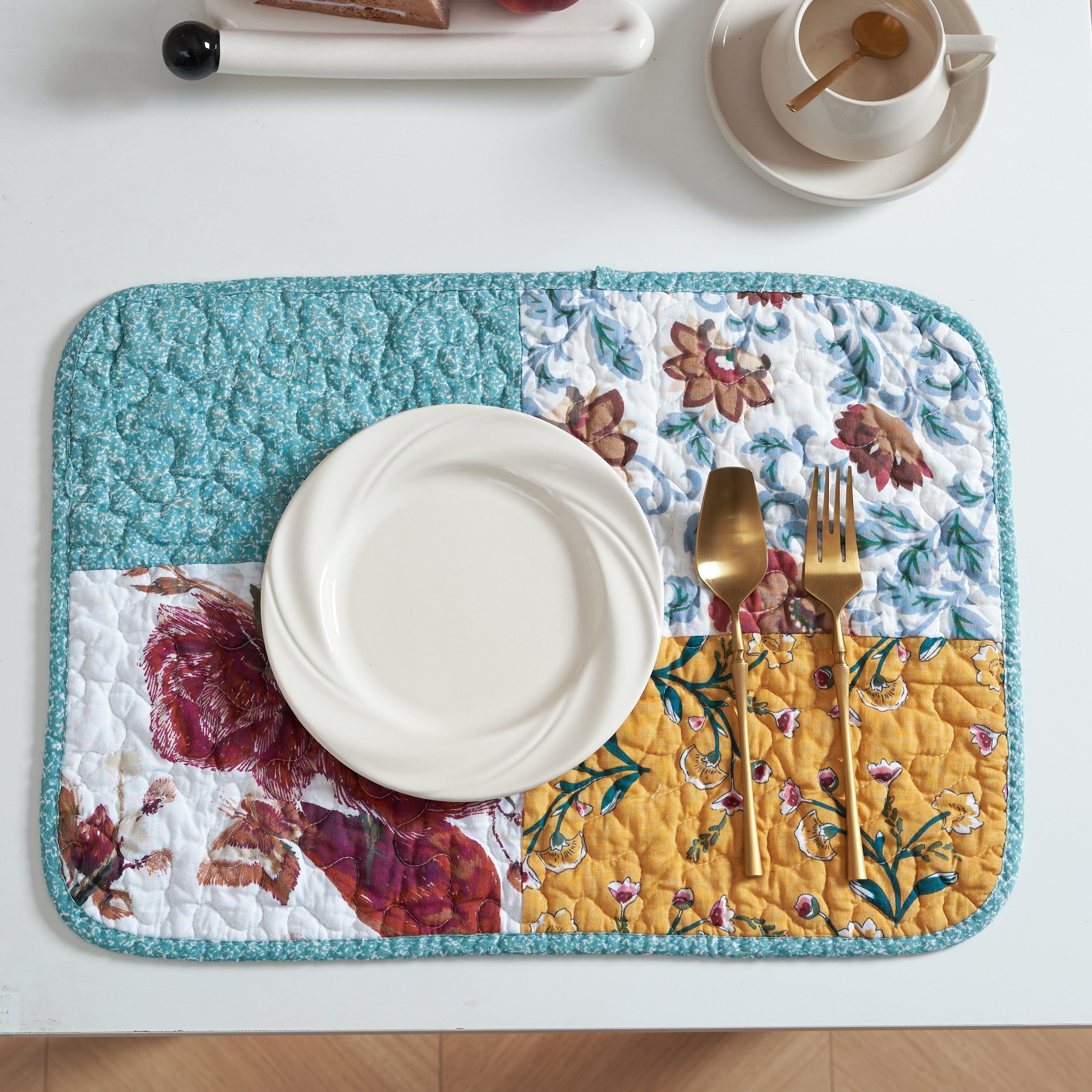 Tache Old World Patchwork Placemats Hummingbirds Blue Red - Rosetta Creative Boutique